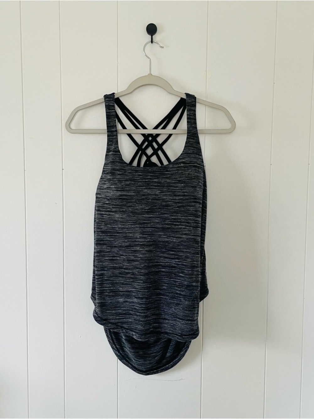 Space-Dye Black Strappy-Back Tank Top